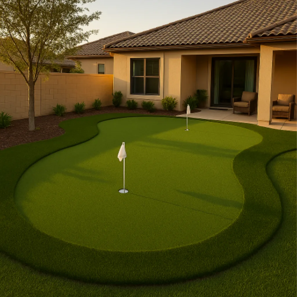 Backyard putting green in Ponte Vedra, FL with artificial turf, two flags