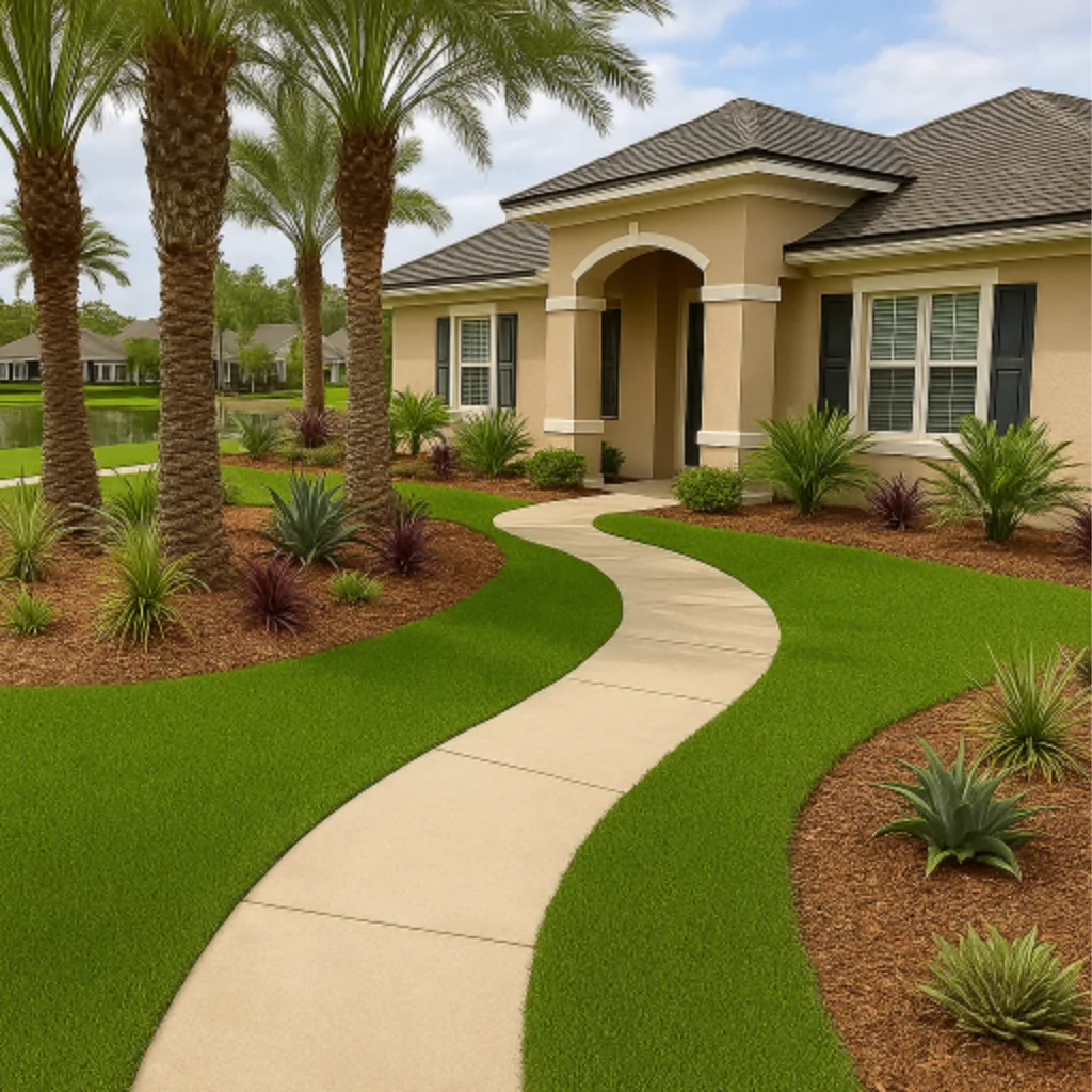 HOA community front yard in Ponte Vedra, FL with artificial grass installation by Simply Verde Artificial Turf