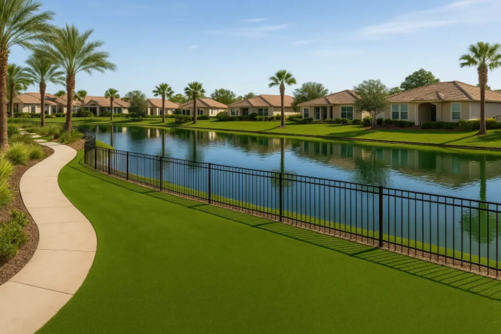 HOA community walking path in Ponte Vedra, FL with artificial grass instalation by Simply Verde Artificial Turf