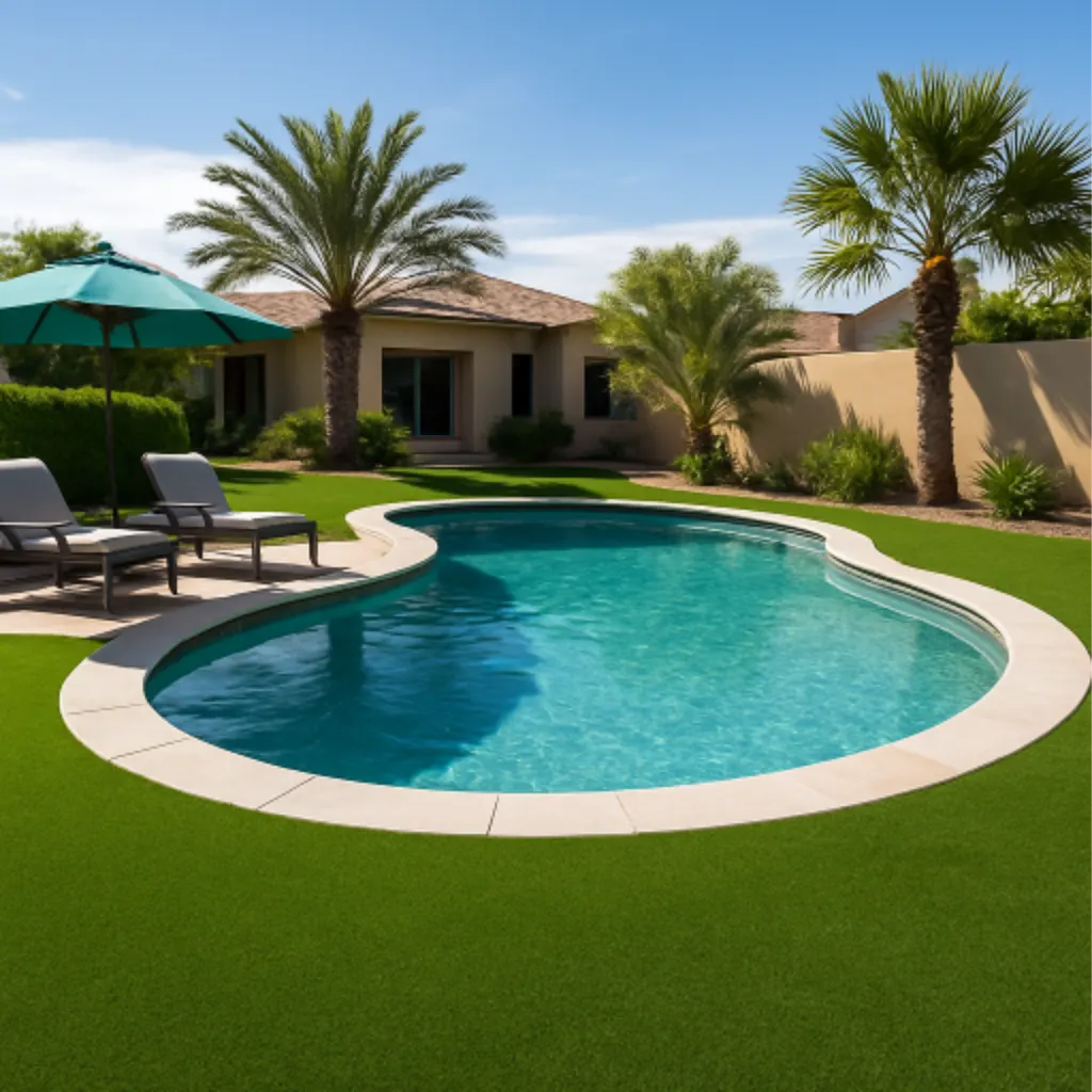 Poolside synthetic grass installation