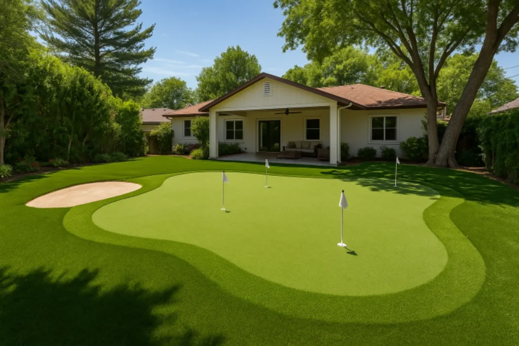 Professional short game golf green for a private home in St John's County, FL - turf installation by Simply Verde Artificial Turf