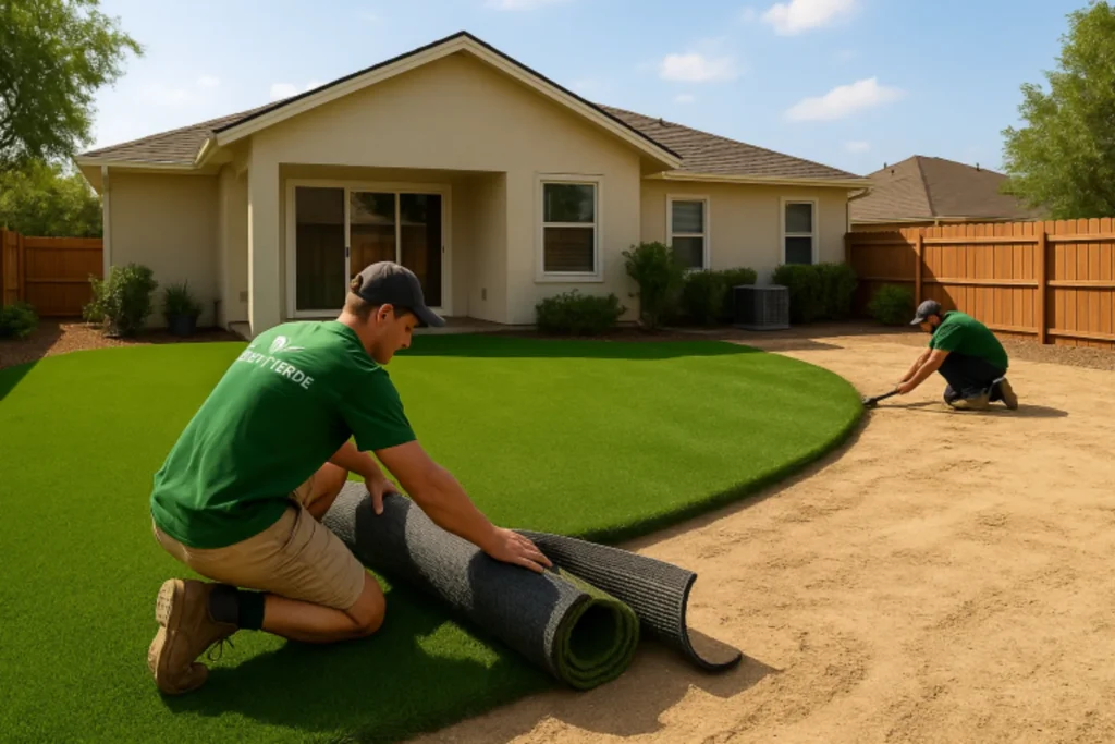 Simply Verde Artificial Turf installing pet grass at a home in Ponte Vedra, FL