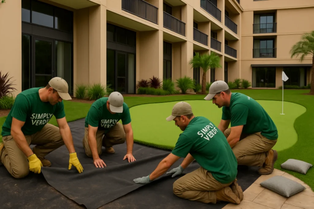 Simply Verde Artificial Turf team installing a commercial short game golf green to improve your golf game at anytime - Ponte Vedra, FL