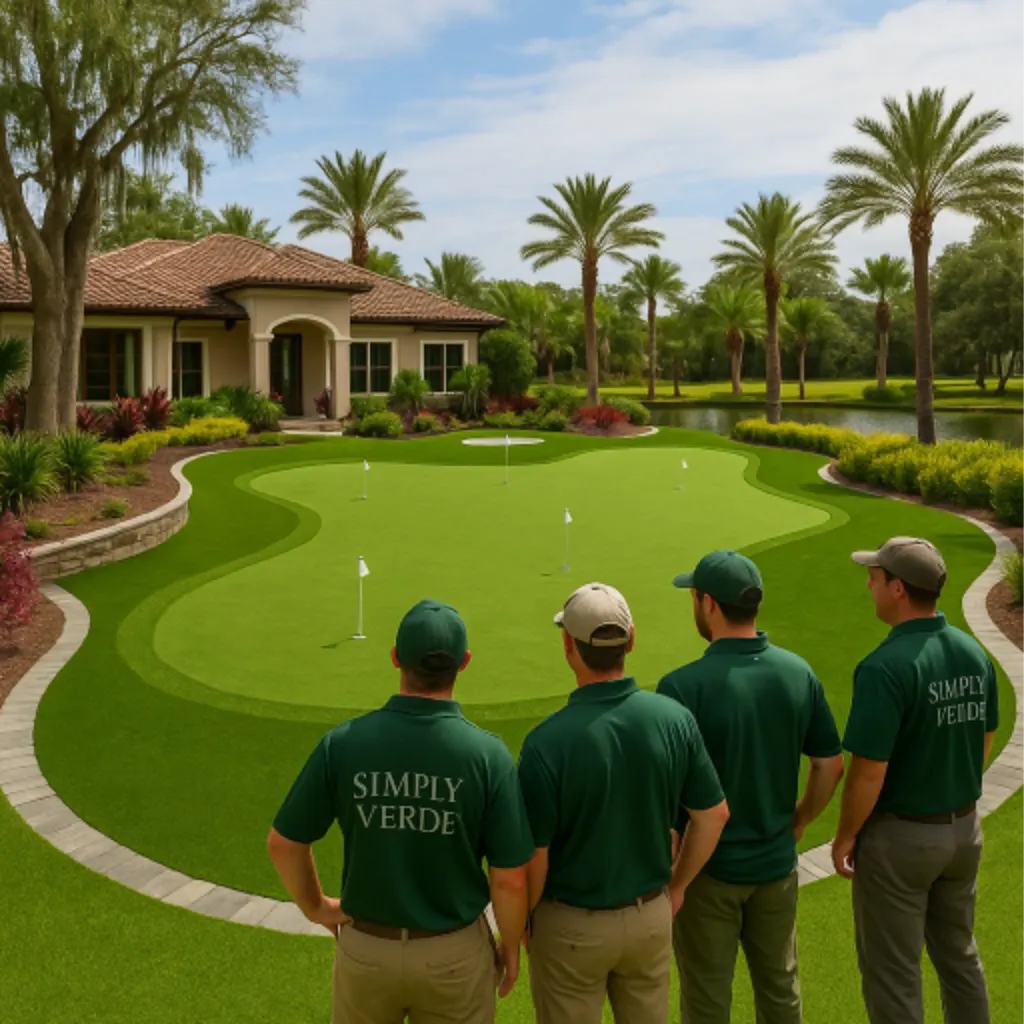 Staff of Simply Verde Artificial Turf looking over a new turf installation in Ponte Vedra, FL