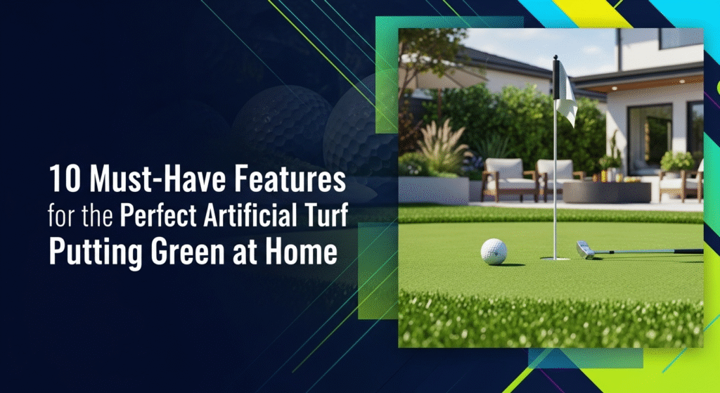 Close-up shot of an artificial turf putting green, showcasing the quality of Austin's Simply Verde turf