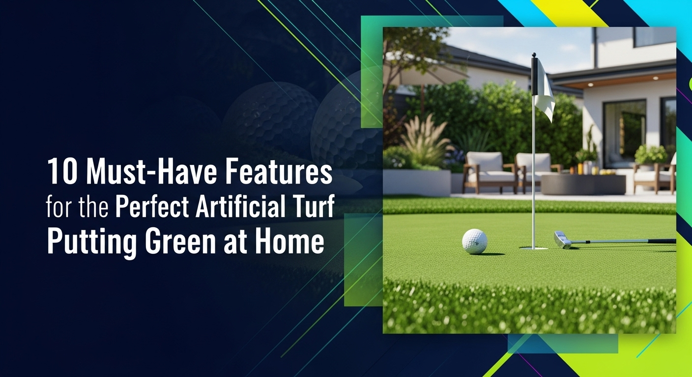 Close-up shot of an artificial turf putting green, showcasing the quality of Austin's Simply Verde turf