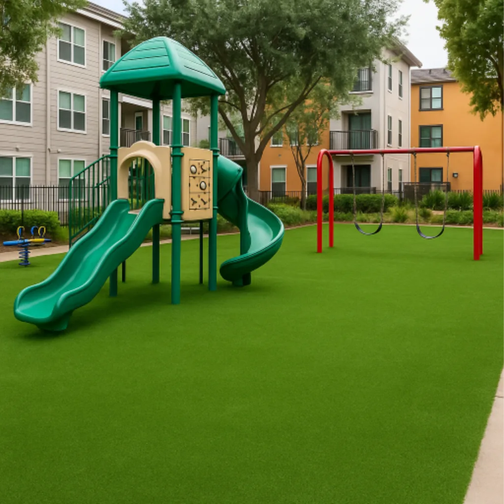 fake grass installation that's safe for kids at a community playground - by Simply Verde Artificial Turf