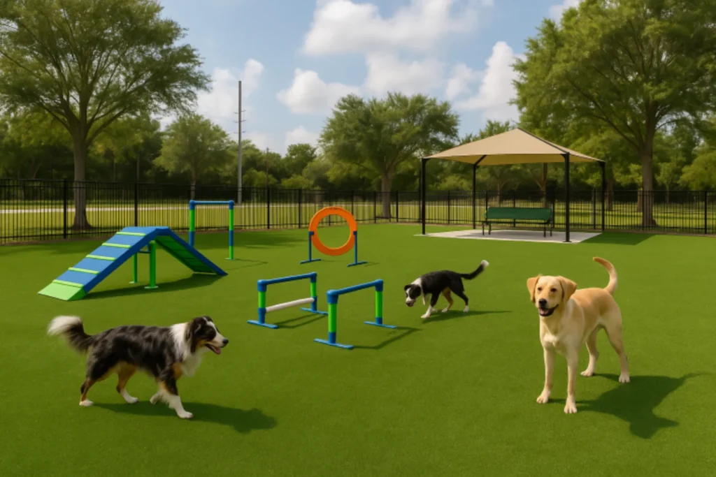 low maintenance artificial turf for a Dog park in Ponte Vedra, FL - turf installed by Simply Verde Artificial Turf