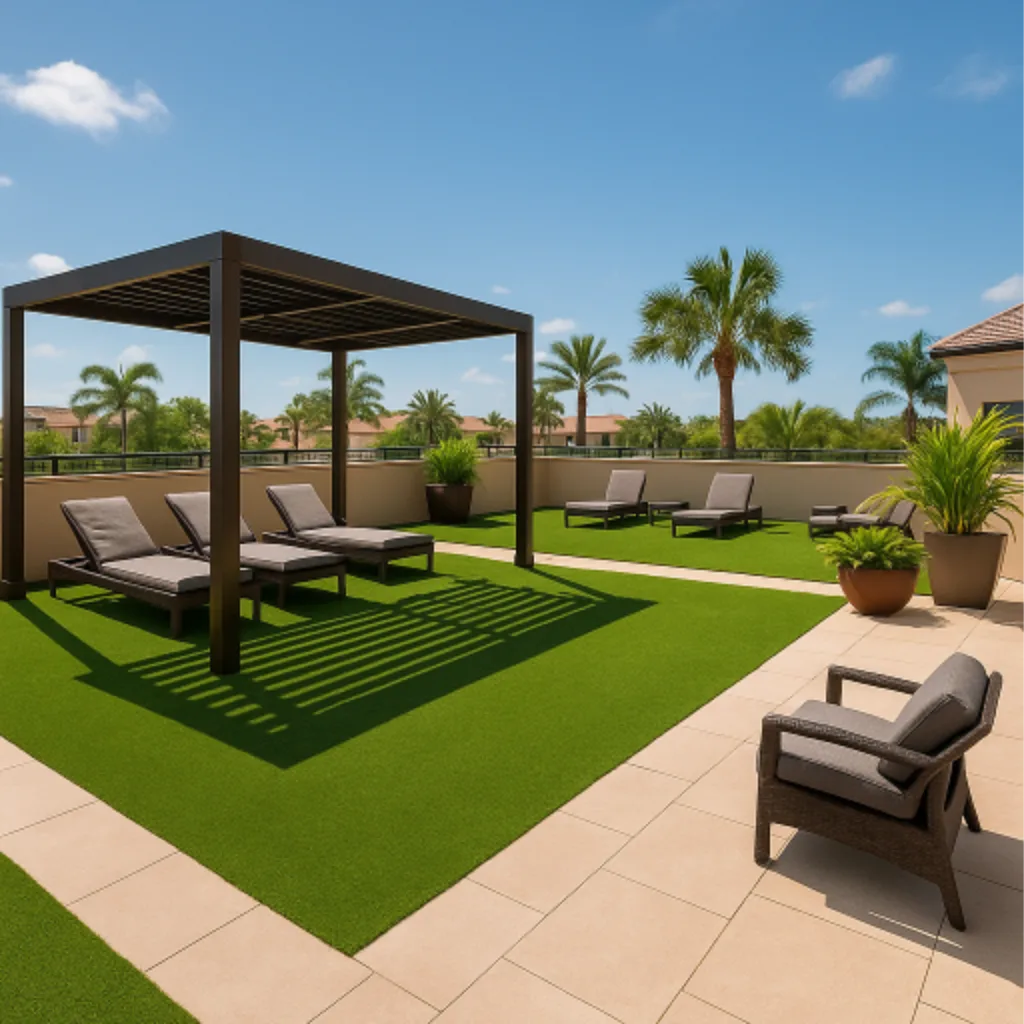 low maintenance rooftop landscaping in Ponte Vedra, FL, with artificial grass installation by Simply Verde Artificial Turf