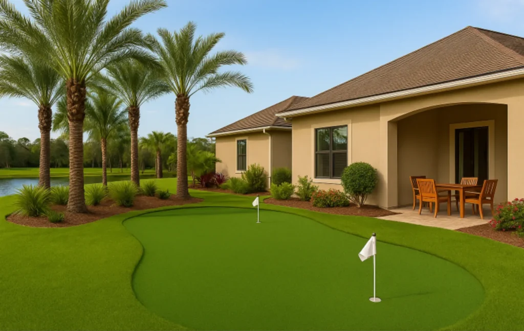 perfectly sloped backyard putting green to up your golf game right at home