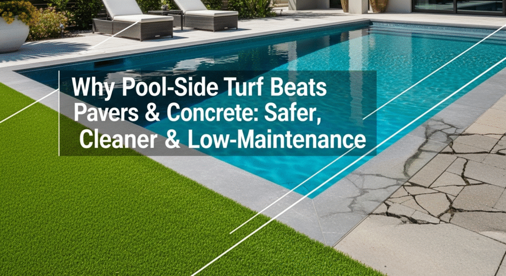 poolside artificial turf install by Simply Verde in Faisalabad – low-maintenance, slip-resistant surface